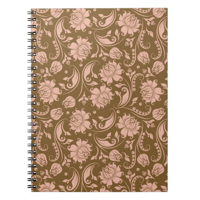 Rosa och brun blommönster anteckningsbok (Framsidan)