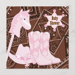 Rosa och Brun Cowgirl Baby Shower Inbjudningar
