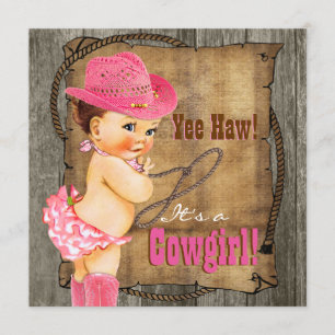 Rosa och Brun Cowgirl Baby Shower Inbjudningar