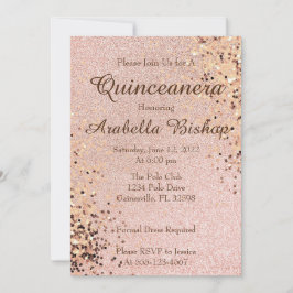 Rosa och brun Gnistra Quinceanera Inbjudningar