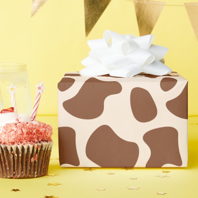 Rosa och Brun Ko Tryck Presentpapper (Födelsedagsfest)
