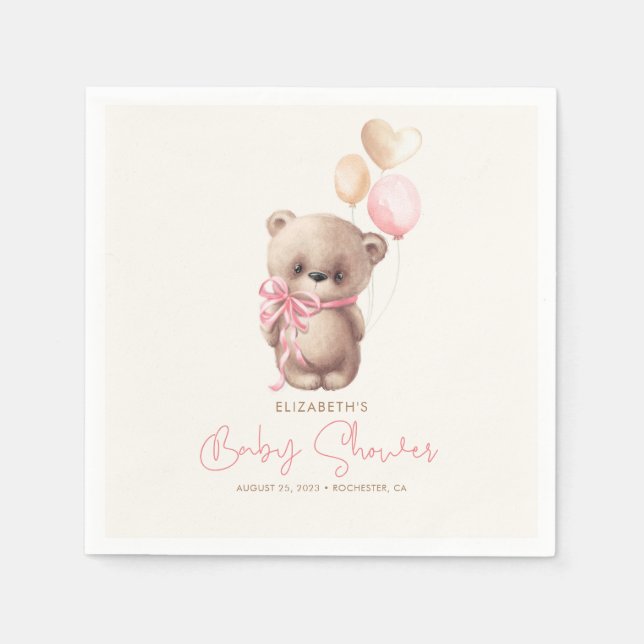 Rosa och brun Nalle Babykläder Pappersservett (Framsidan)