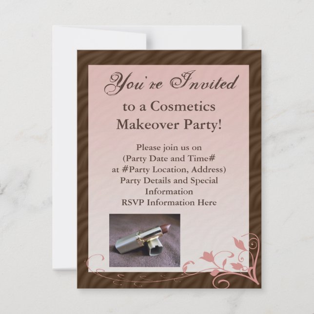 Rosa och Brun Swirl Cosmetics Femininininbjudan Inbjudningar (Framsida)