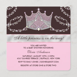 Rosa och Brun Tiara Prinsessa Baby Shower Inbjudningar