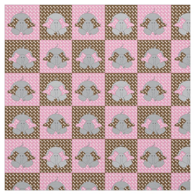 Rosa och bruna elefanter| Polka dots Tyg (Provkarta)