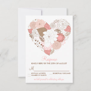 Rosa och bruna hjärtblommor Bröllops-RSVP-kort OSA Kort