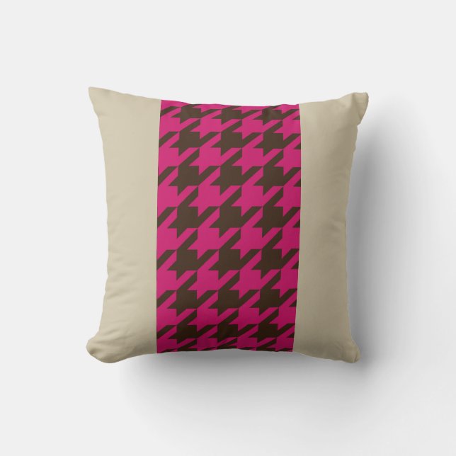 Rosa och bruna houndstooth med monogram kudde (Framsida)