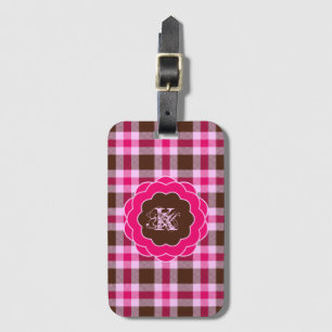 Rosa och brunstigt monogram i kallopad Ram Bagagebricka