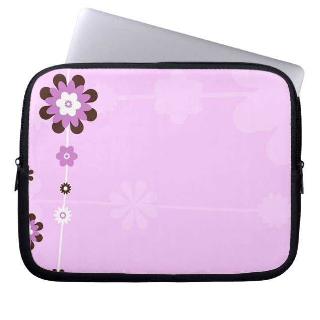 Rosa och brunt Flower Laptop sleeve (Framsidan)