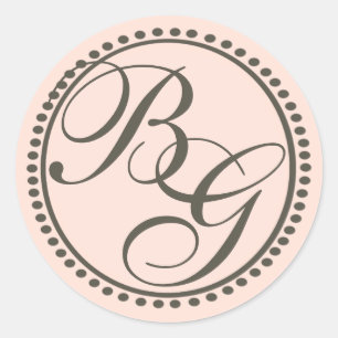 rosa och brunt monogram runt klistermärke