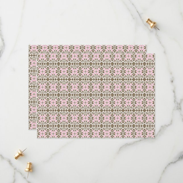 rosa och brunt mönster på vit bakgrund spara datumet (Fram/Back In Situ)