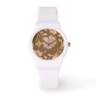 Rosa- och bruntblommönster armbandsur