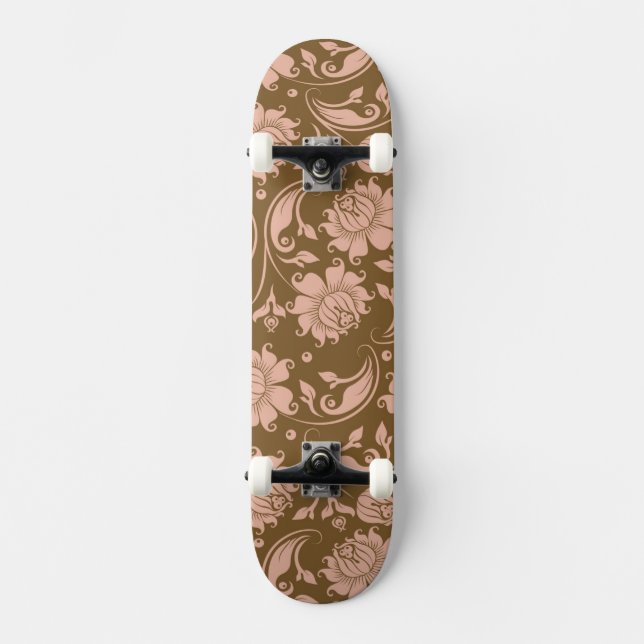 Rosa- och bruntblommönster skateboard bräda 20,5 cm (Framsida)