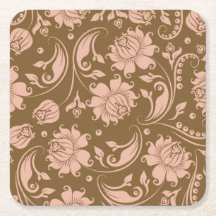 Rosa- och bruntblommönster underlägg papper kvadrat