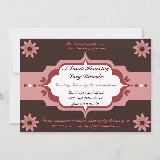 Rosa- och bruntdam för Luncheon Inbjudningar (Framsida)
