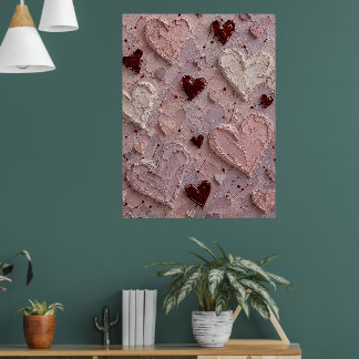 Rosa och burgunderfärgad hjärtformad texturerad vä poster