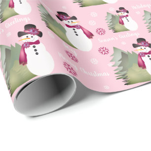 Rosa och burgunderfärgad snöman presentpapper