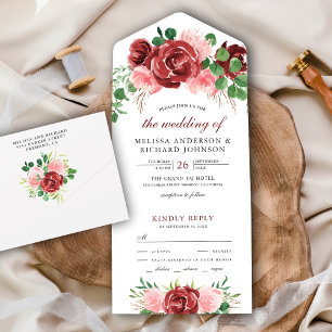 Rosa och burgunderröd blomsterbukett bröllop