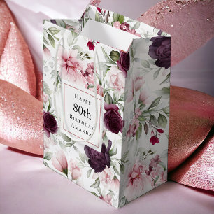 Rosa och burgundisk Blommigt 80:e födelsedagen