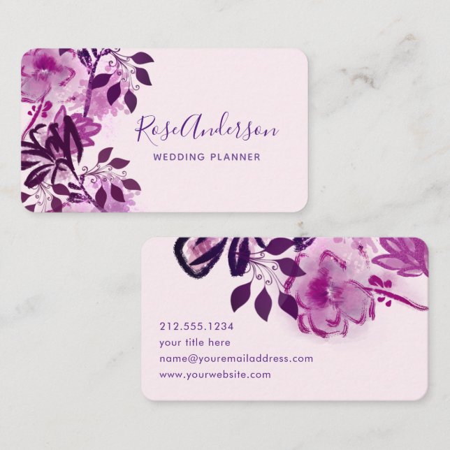 Rosa och Burgundy Blommig Typografi Visitkort (Fram/baksida)