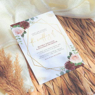  Rosa och Burgundy Blommigt Guld Greenery Bröllop Inbjudningar