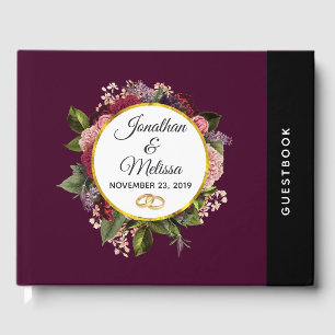 Rosa och Burgundy Blommigtarna Bröllop Gästböcker