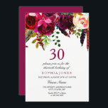 Rosa och Burgundy Boho Blommigt 30års födelsedag P Inbjudningar<br><div class="desc">Rosa & Burgundy Boho Blommigt 30års födelsedag Party Boho chic burgundy Rosa röd vit vattenfärg blommigt Vacker handmålad vattenfärgad illustration</div>