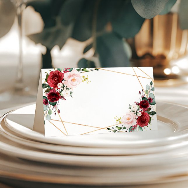  Rosa och Burgundy Flowers Bröllop Placeringskort (Skapare uppladdad)