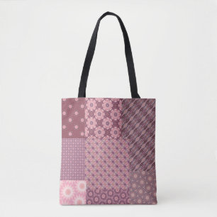 Rosa och Burgundy Patchwork Mönster Tygkasse