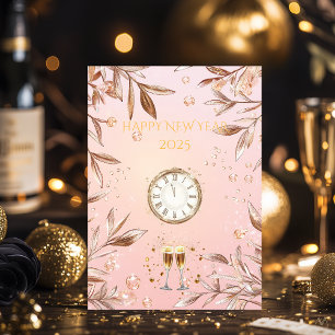 Rosa och Champagneguld Nyårsafton Inbjudningar