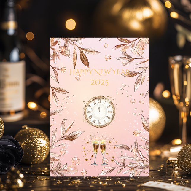 Rosa och Champagneguld Nyårsafton Inbjudningar (Skapare uppladdad)