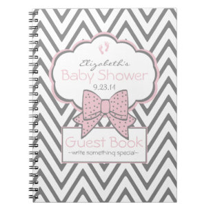 Rosa och Chevron Baby Shower Guest Bok- Anteckningsbok Med Spiral