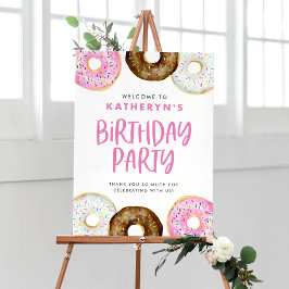 Rosa och Chocolate Donuts Födelsedagsfest Välkomme Poster