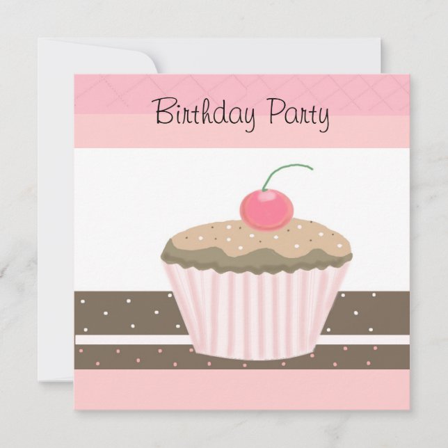 Rosa och choklad Cupcake Födelsedagsinbjudan Inbjudningar (Framsida)