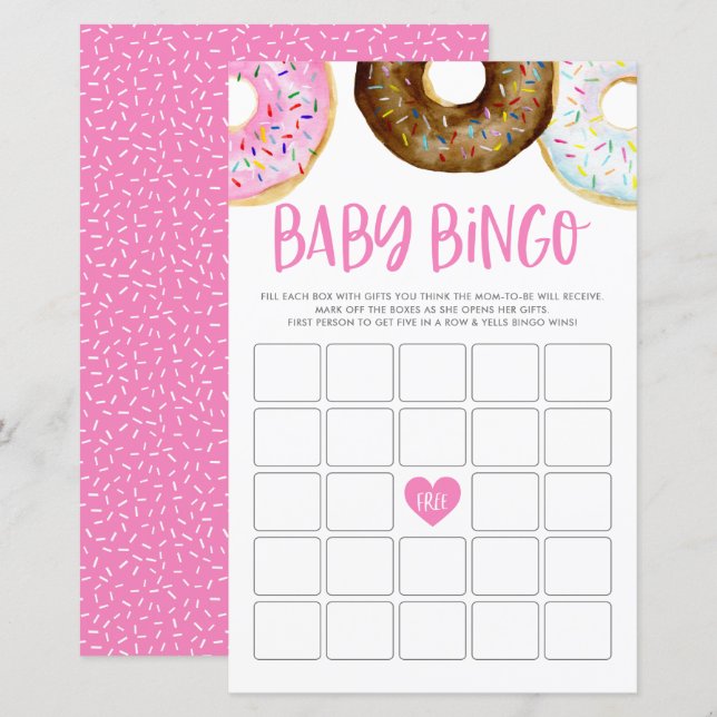 Rosa och choklad donuts Baby Bingo-spelkort (Fram/baksida)