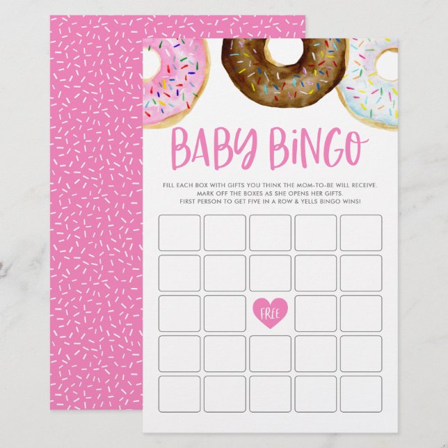 Rosa och choklad donuts Baby Bingo-spelkort (Fram/baksida)
