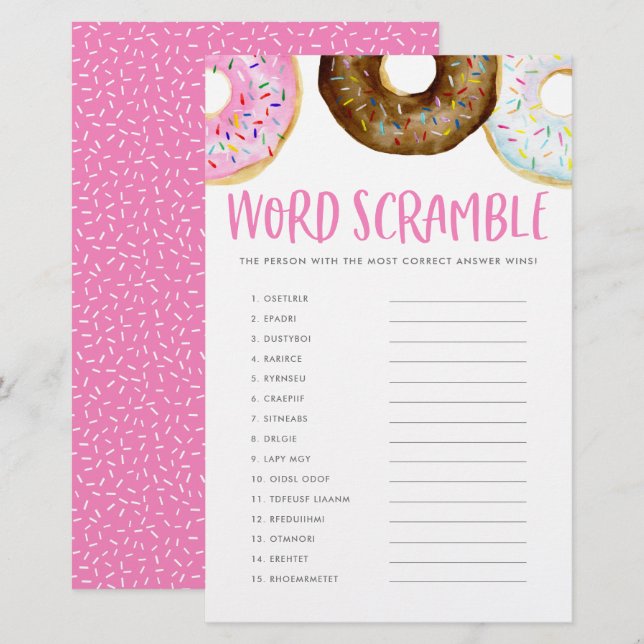 Rosa och choklad Donuts Baby Ord-skampen (Fram/baksida)