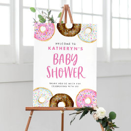 Rosa och choklad Donuts Baby Shower Välkommen Poster
