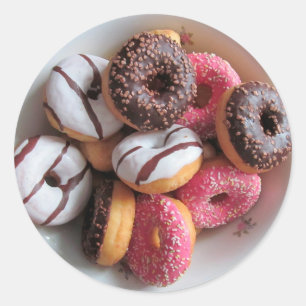 Rosa och choklad Donuts Foodie Dessert Stickers Runt Klistermärke