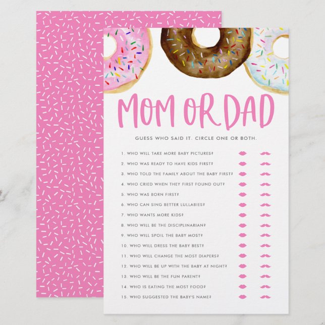 Rosa och choklad Donuts Mamma eller Pappa Shower G (Fram/baksida)