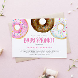 Rosa och choklad Vattenfärg Donuts Baby Sprinkle Inbjudningar