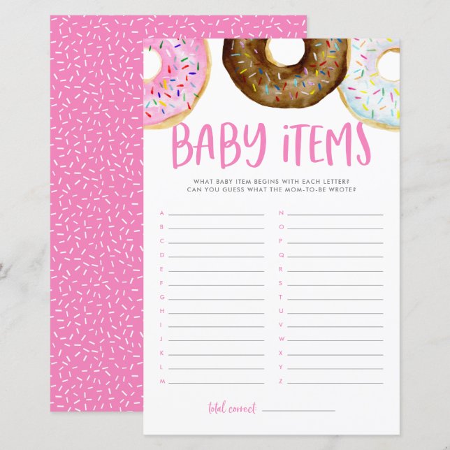 Rosa och chokladdonuts Baby Shower-aktivitet (Fram/baksida)