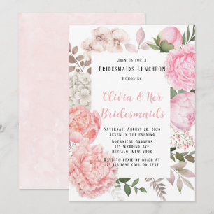 Rosa och Coral Botanical Peony Bridesmaid Luncheon Inbjudningar