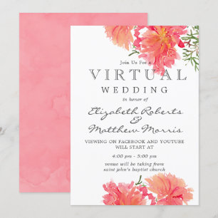 Rosa och Coral Dahlias Virtuella Bröllop Inbjudningar