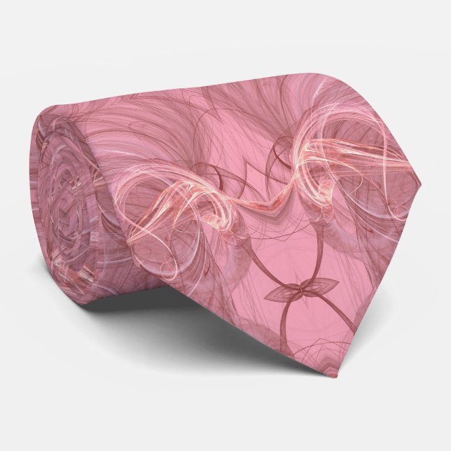 Rosa och Cream Abstrakt Fractal Necktie Slips (Rullad)