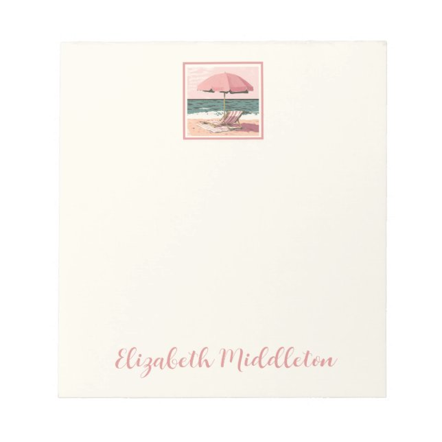 Rosa och Cream Beach-ordförande och paraplyer Anteckningsblock (Framsida)