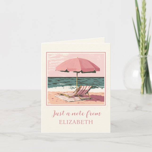 Rosa och Cream Beach-ordförande och paraplyer Anteckningskort (Framsida)