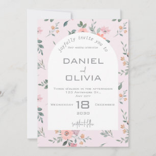 Rosa och Cream Blommigt Bröllop Inbjudningar