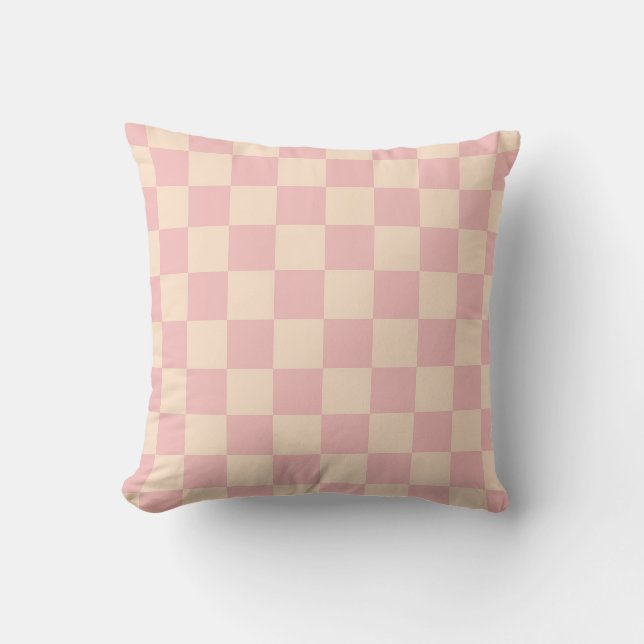 Rosa och Cream Checkerboard Kudde (Framsida)