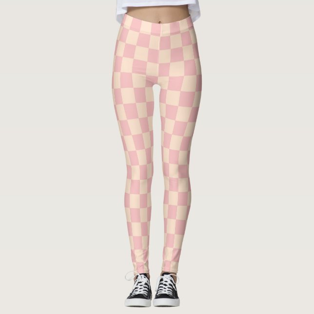 Rosa och Cream Checkerboard Leggings (Framsida)